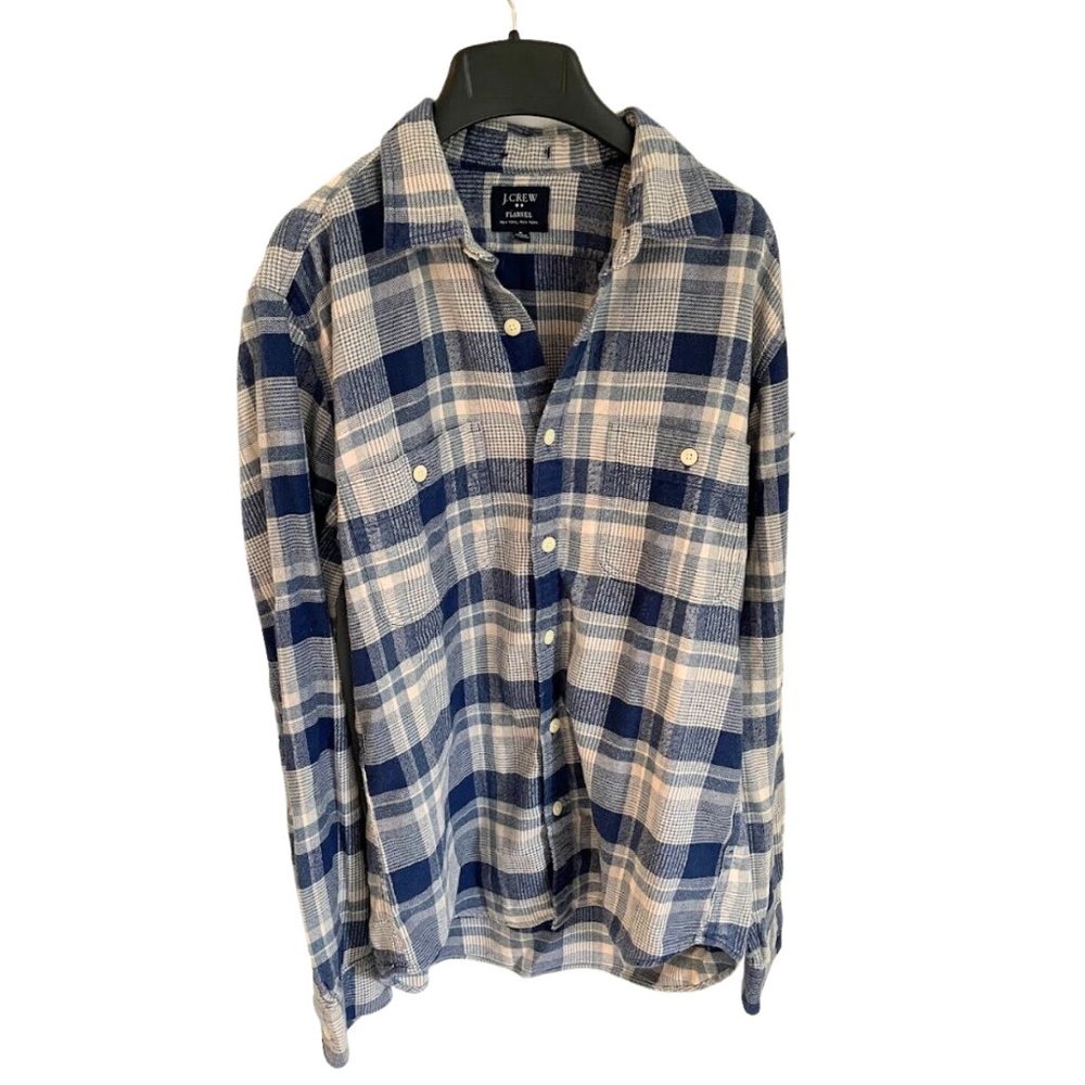 J. Crew Blue Flannel Button Up Shirt, Size Medium